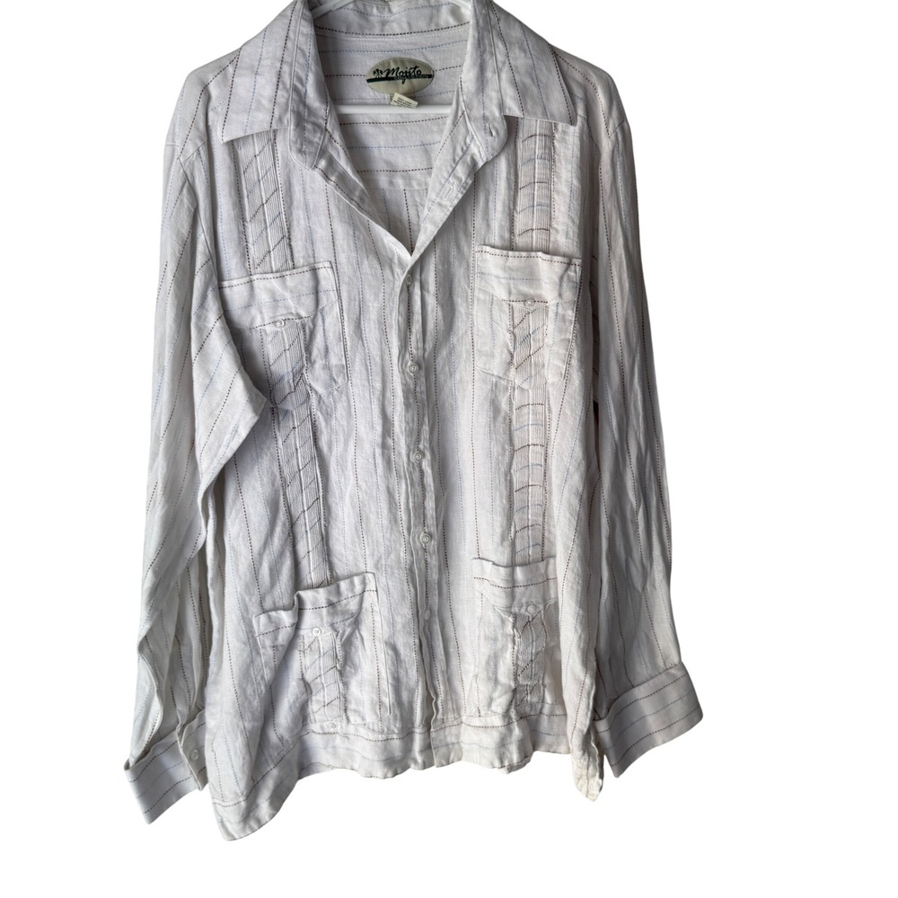 Mojito‎ Linen Striped Long Sleeve Button Top 2XL White Lagen Relax Sustainable